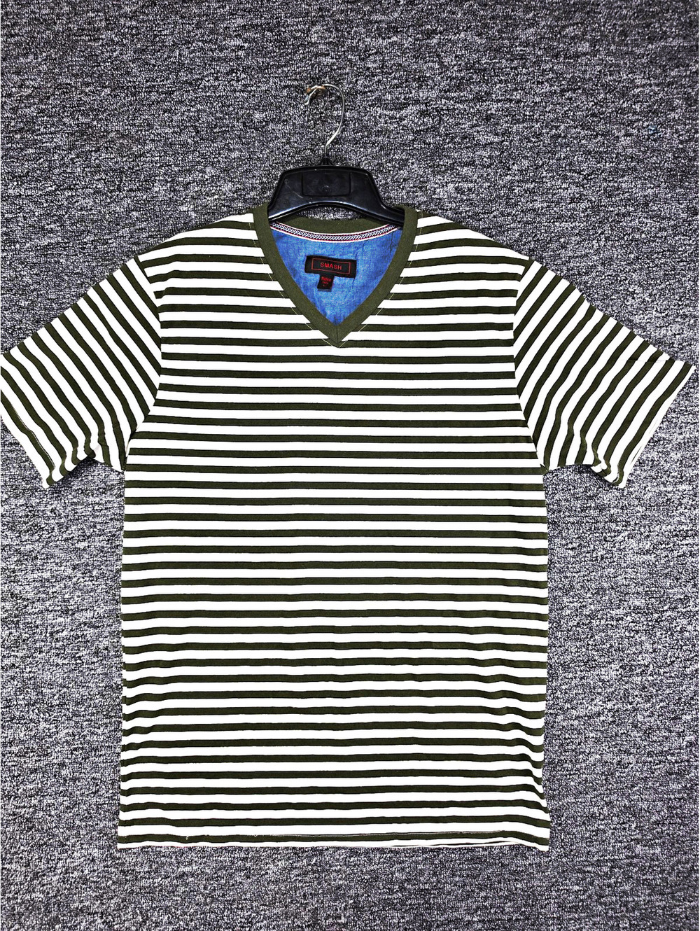 SMASH Men's Green/White Striped V-Neck Short Sleeve T-Shirt Size L